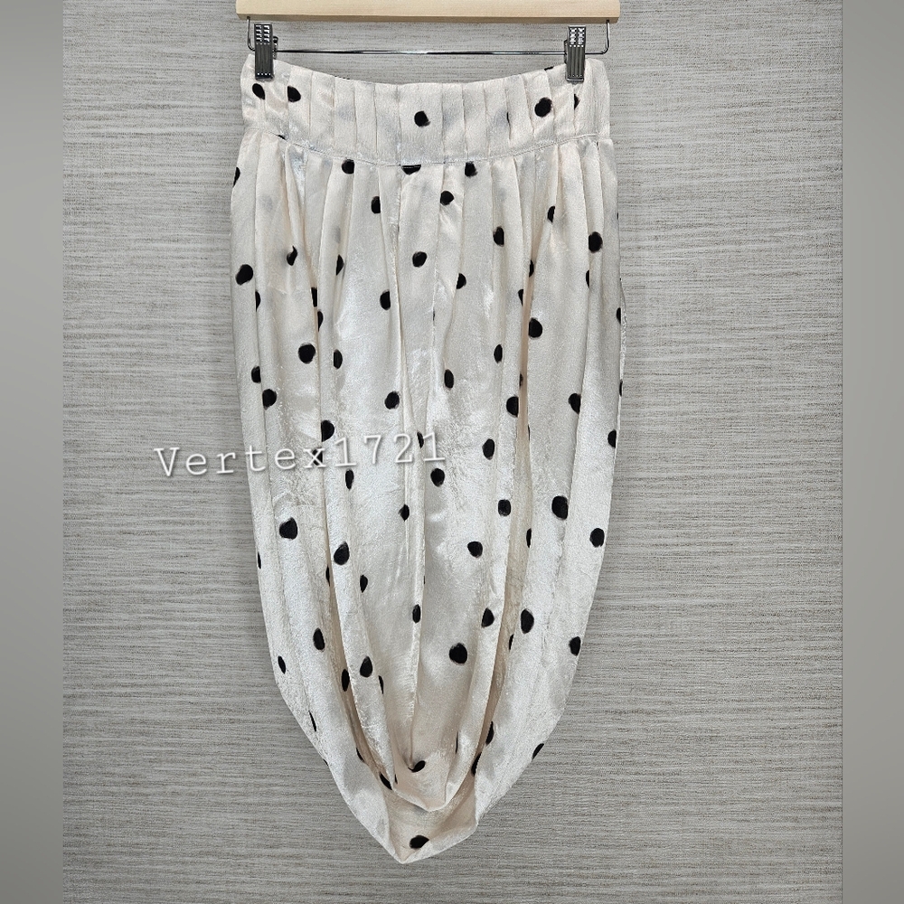 Sz XS S M L New ZARA BLACK WHITE SATIN EFFECT POLKA DOT BALLOON MIDI SKIRT ZW